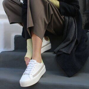 Sans Matin Gaia Women's Platform Sneakers White Grey Lime-Yellow Pebbled 42/11.5